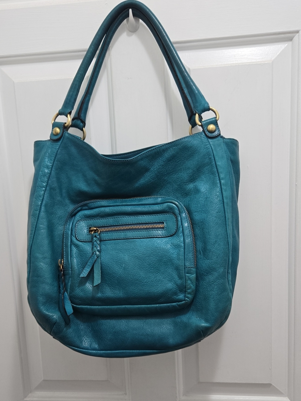 Abro Teal Leather Shoulder Bag - Women's Tote